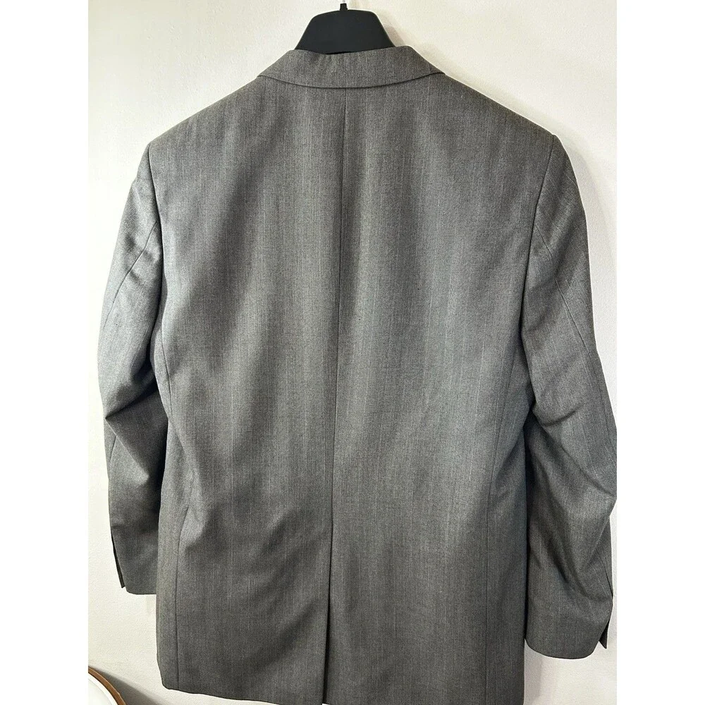 Saddlebred Brown Gray Herringbone 3-Piece Suit 42L Single-Breasted Pants 34x32